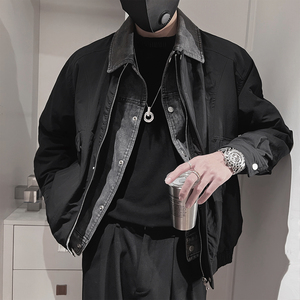 Y109-P198-控265 聚酯纤维  假两件拼牛仔薄羽绒服50绒 单件图片