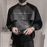 WY107-P68-控98秋季新款卫衣男休闲圆领套头牛仔拼料卫衣男上衣，男装卫衣，电商A216