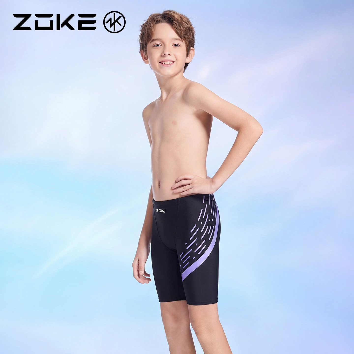 洲克儿童泳裤男童五分专业游泳训练zoke青少年比赛竞速防氯速干