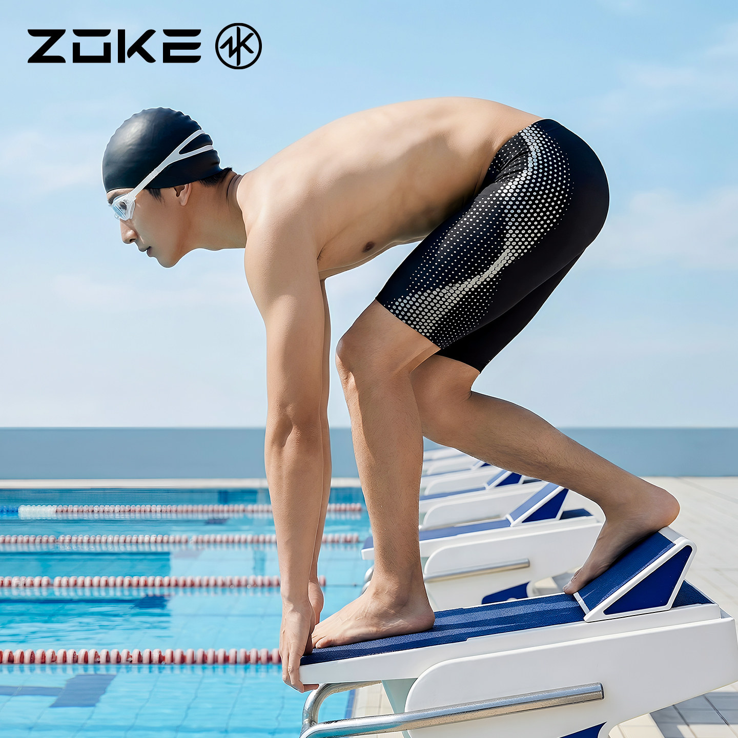 洲克男士泳衣五分专业游泳训练zoke防尴尬大码防氯速干学生游泳裤