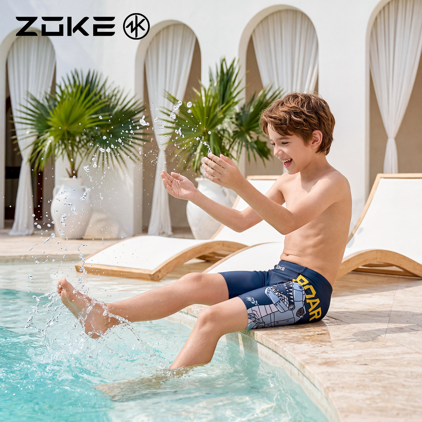 洲克儿童泳裤五分专业游泳训练zoke男童速干中大童比赛防氯泳装
