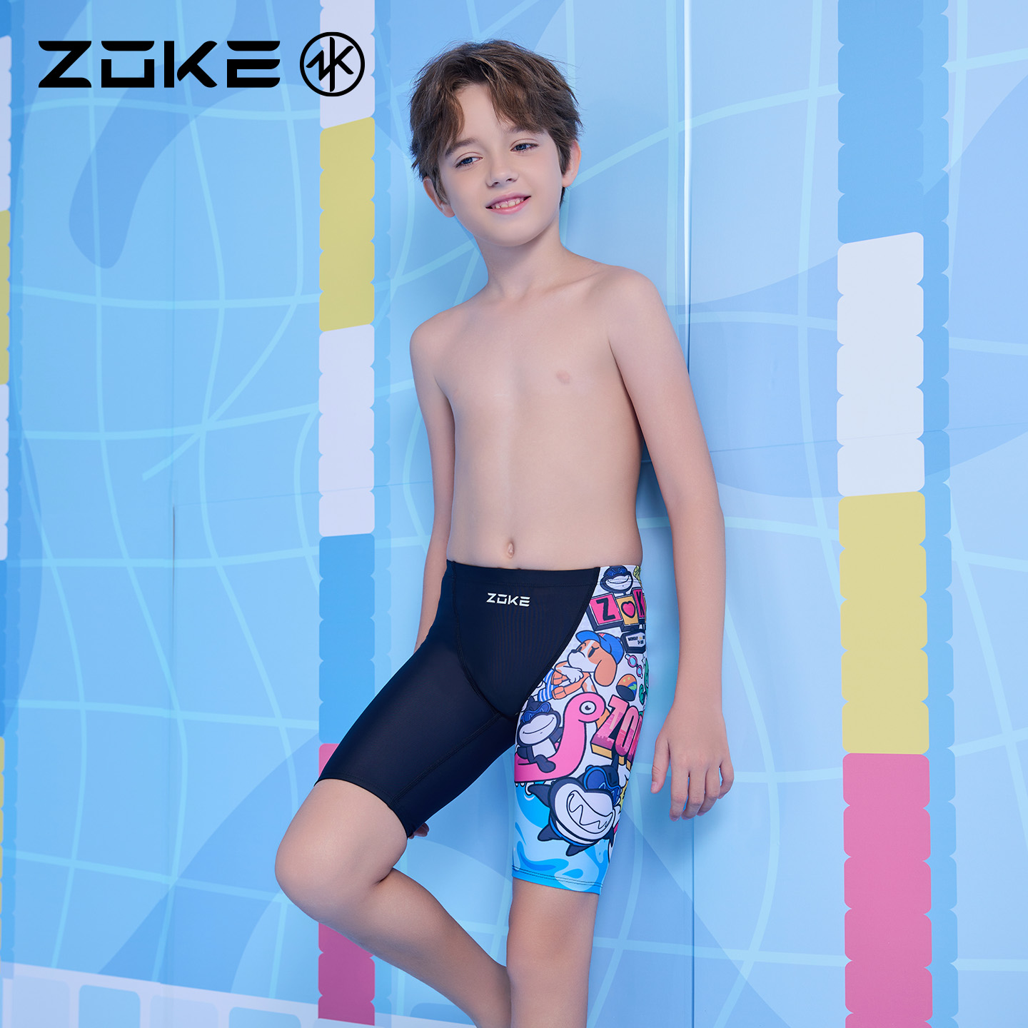 洲克儿童泳衣五分泳裤专业游泳训练zoke男童速干比赛青少年游泳裤