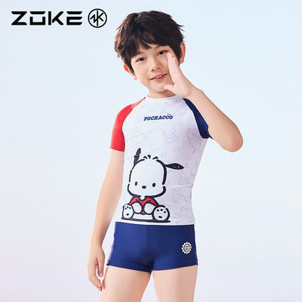 洲克儿童泳衣分体平角防晒游泳训练zoke男童帕恰狗短温泉游泳套装