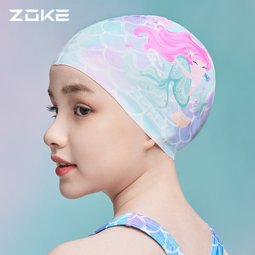 洲克zoke防水可爱女童训练游泳帽