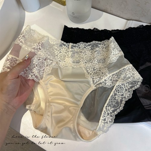 法式缎面高级中腰奶油蕾丝