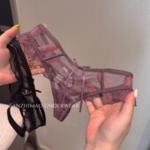 女低腰透气蝴蝶结丁字裤 性感蕾丝镂空三角内裤 紫色 法式 2026新款