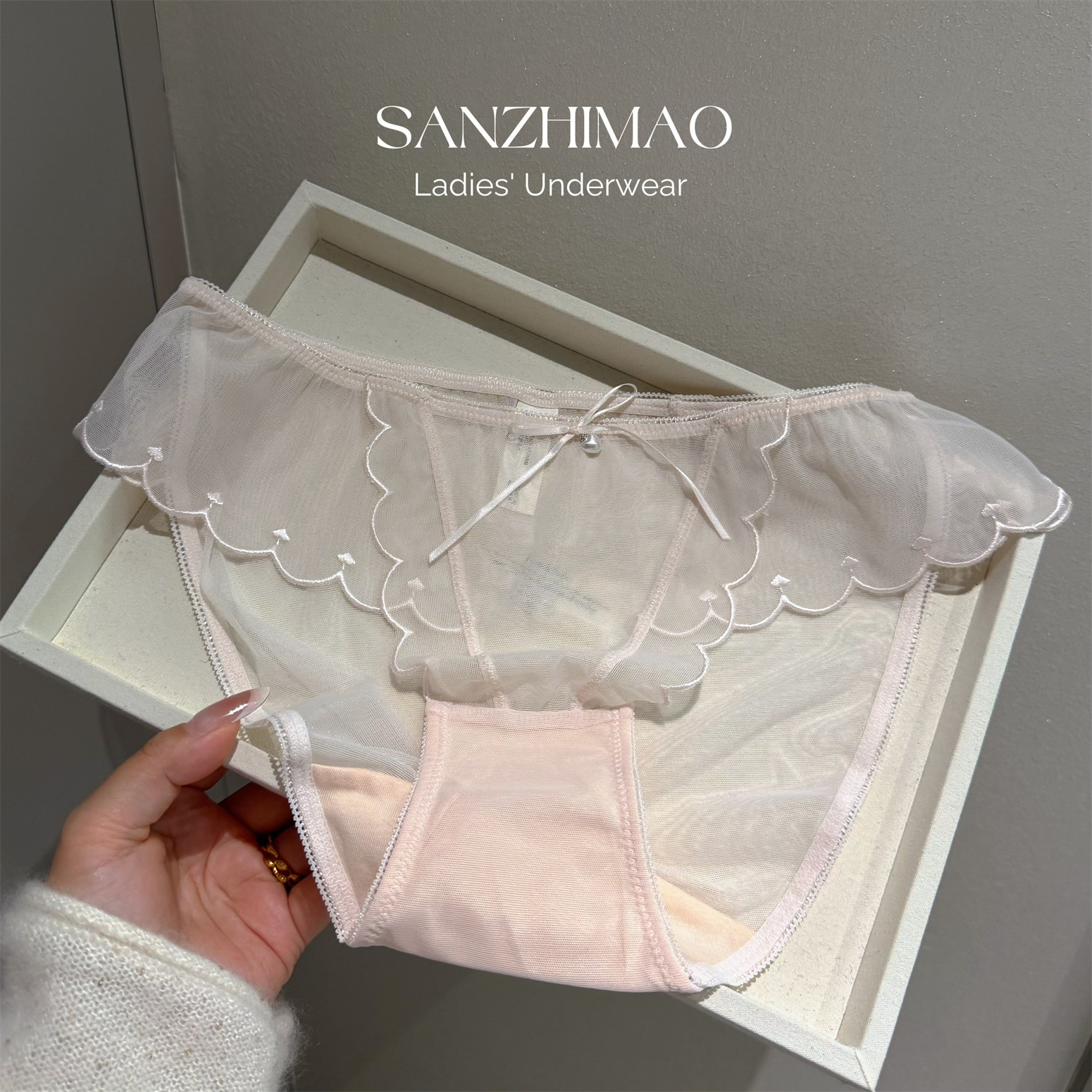 SANZHIMAO法式轻奢女士网纱蕾丝三角裤性感低腰透气内裤夏轻薄