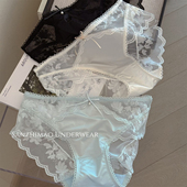 性感镂空网纱透明低腰三角裤 女2025新款 奶油白色 轻奢蕾丝内裤 法式