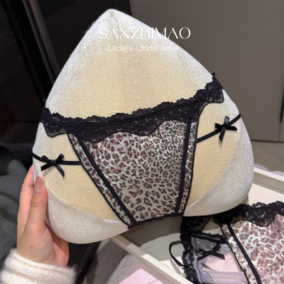 珠光豹纹蕾丝低腰包臀三角裤女