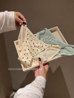 Silk skating, pearlescent satin, heart-shaped printed women's triangle pants, lace hem, thin, breathable and sexy underpants, champagne thumbnail 7