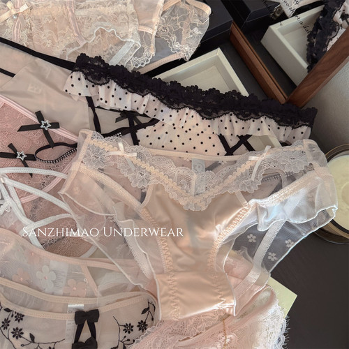 甜粉蕾丝网纱波点低腰三角裤女