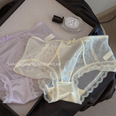 中腰缎面蕾丝高级感法式 有女 内裤 包臀透色纯棉档三角短裤 2025新款