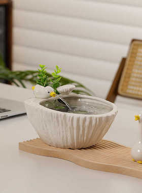 陶瓷鱼缸可爱鸭子自动循环流水摆件办公桌面客厅玄关招财猫咪饮水