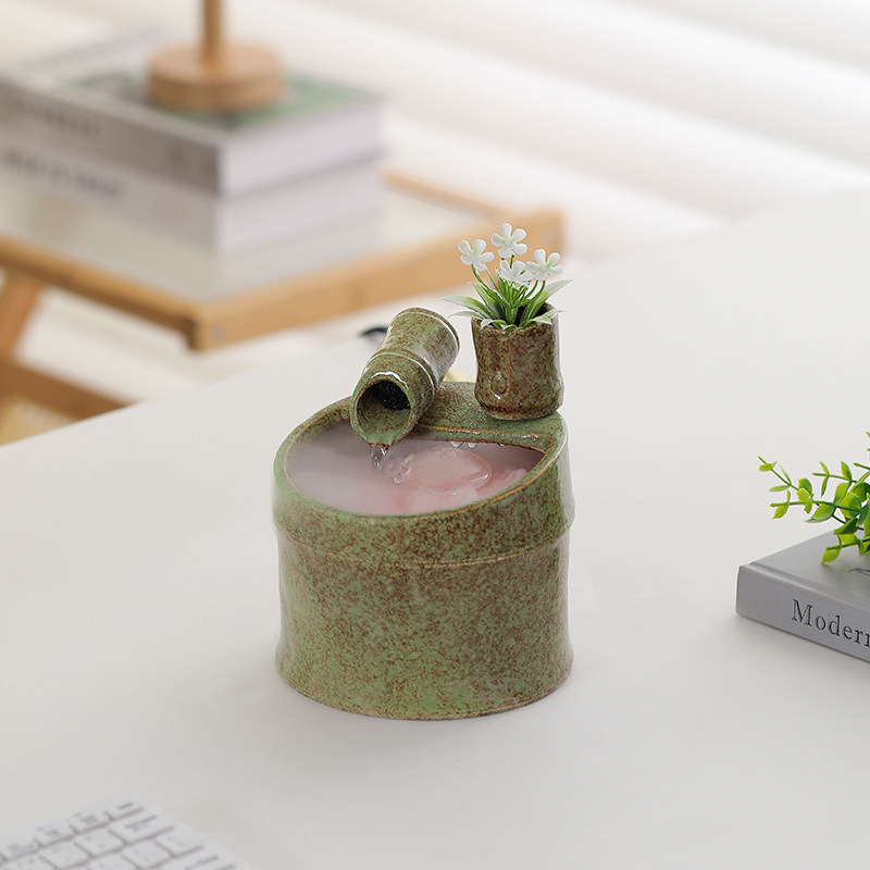 现代简约陶瓷竹子流水摆件水循环办公室桌面盆景节节高升客厅装饰