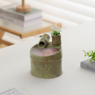 现代简约陶瓷竹子流水摆件水循环办公室桌面盆景节节高升客厅装 饰