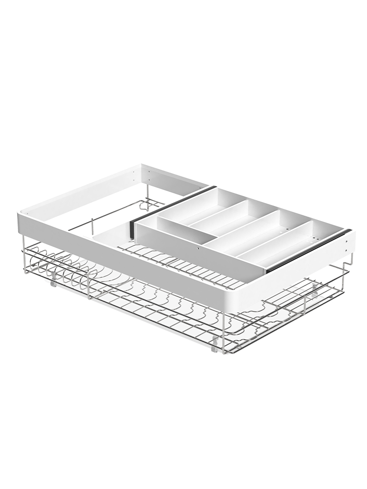 意驰 拉篮厨房橱柜内置抽屉式碗篮304不锈钢铝单层碗碟收纳架