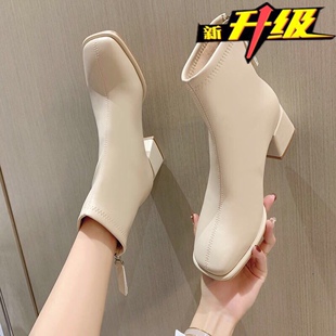 真皮马丁靴2023冬季新款加厚高跟鞋百搭款加绒女鞋欧美风靴子