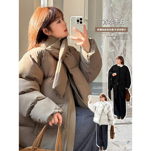 加厚宽松可拆卸围巾面包服棉服冬季 韩版 外套 女装 200斤胖妹妹大码