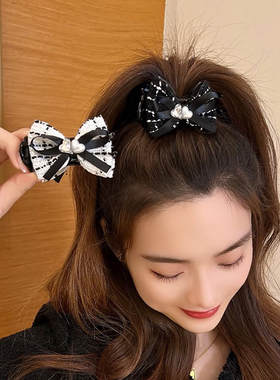 小香风蝴蝶结发夹女后脑勺丸子头抓夹气质马尾夹固定夹子头饰发卡