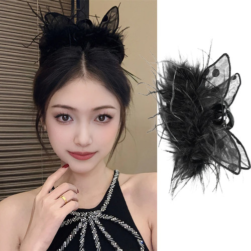 猫耳朵羽毛抓夹女2026新款发卡