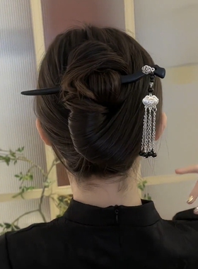 古风黑木发簪女马面裙簪子新中式平安锁流苏发钗现代旗袍汉服头饰