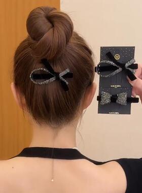小香风丝绒蝴蝶结发夹女2025新款侧边刘海夹碎发鸭嘴夹一字夹发卡