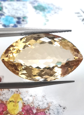 【精品裸石】17.75克拉 马眼形 天然黄金绿柱石 吊坠*国检证书