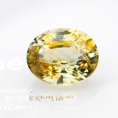 【精品裸石】3.05克拉 黄绿双色 无烧 天然蓝宝石*CGL国际证书