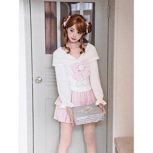绘莉莎冬日 奈奈风清楚系灯笼袖秋冬两穿蝴蝶结上衣芭蕾半裙套装