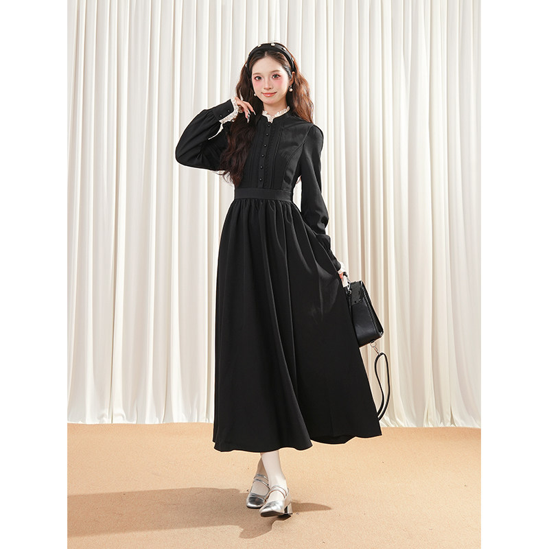 通勤魔女 秋冬新款哥特设计大小姐宫廷风长袖收腰显瘦中长连衣裙,女装/女士精品,连衣裙,淘宝优惠券,粉丝福利购,淘宝优惠卷