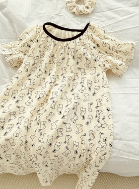 儿童睡衣女孩睡裙2025新款夏季棉纱薄款短袖家居服大童初中生纯棉