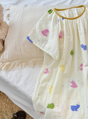 女童睡裙2025新款亲子初中生15岁儿童夏季纯棉纱布大童女孩睡衣薄