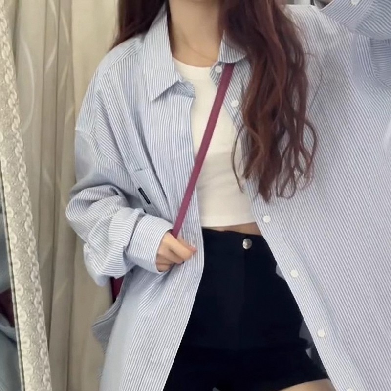 秋冬女装批新款发休闲长袖中长款衬衣字母条纹衬衫慵懒风薄外套潮,女装/女士精品,衬衫,淘宝优惠券,粉丝福利购,淘宝优惠卷