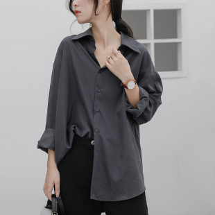 衬衫 秋冬女装 宽松衬衣气质复古中长款 发BF慵懒风大码 薄外套 批新款