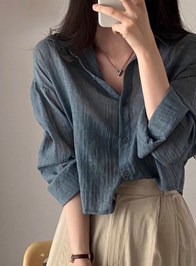 批发长袖空调衫褶皱轻薄防晒衬衫