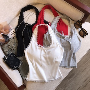 美背带胸垫吊带上衣内搭蕾丝挂脖短款 夏季 发修身 批新款 小背心 女装