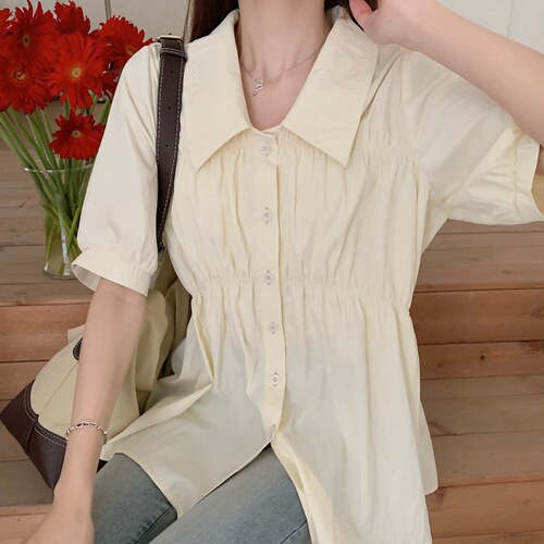 批发大码遮肚显瘦收腰荷叶边衬衫