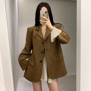 秋冬女装批新款发chic高级感宽松休闲复古仿鹿皮绒美拉德西装外套