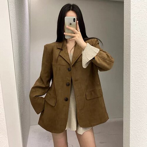 批发宽松仿鹿皮绒美拉德西装外套