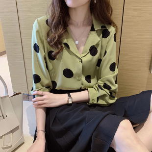 秋冬女装韩版批新款发百搭时尚宽松波点衬衣清新学生长袖休闲衬衫