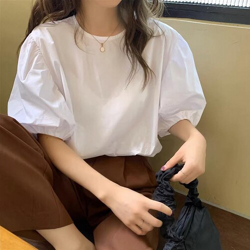 批发洋气宽松别致套头泡泡袖衬衫