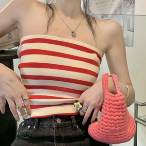夏季女装批新款发辣妹修身内搭打底抹胸外穿纯欲性感针织条纹裹胸