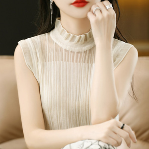 夏季女装批新款发镂空打底无袖修身上衣外穿内搭性感蕾丝针织背心