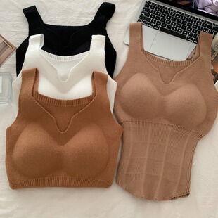 针织吊带背心潮 发百搭打底保暖显瘦上衣带胸垫修身 秋冬女装 批新款