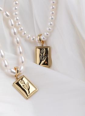 画框郁金香珍珠项链可拆卸吊坠