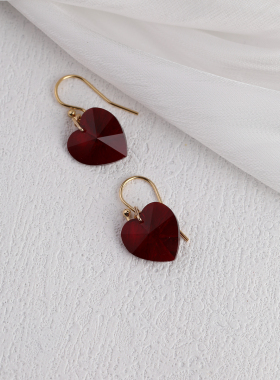 NNU原创设计复古桃心水晶耳环美产14K注金耳饰爱心简约显白女饰品