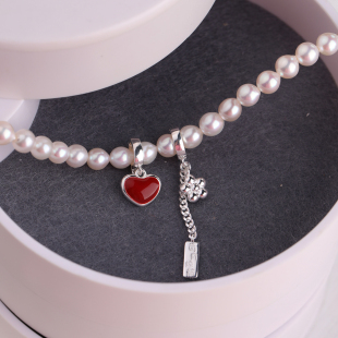 原创s925银珍珠项链万能扣吊坠简约小红心流苏挂坠单坠 莓烦恼