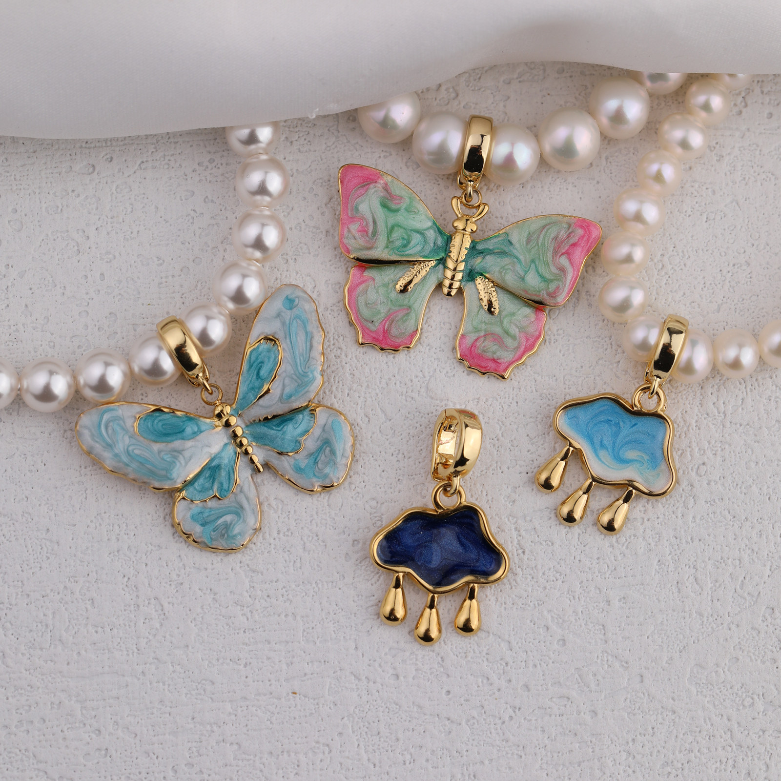 NNU 油画蝴蝶钛钢镀金蓝色系可拆卸吊坠珍珠项链简约百搭项坠单坠,饰品/流行首饰/时尚饰品新,项坠/吊坠,淘宝优惠券,粉丝福利购,淘宝优惠卷