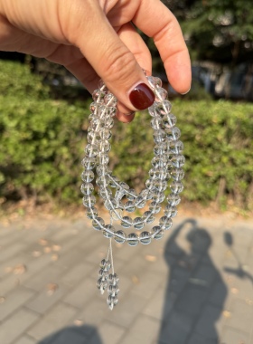 NNU 天然白水晶纯净体8mm手串108颗串珠手链男女情侣手链手持礼物