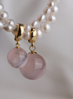 NNU原创天然星光粉水晶百搭项链手链可拆卸吊坠单坠baby珍珠配饰